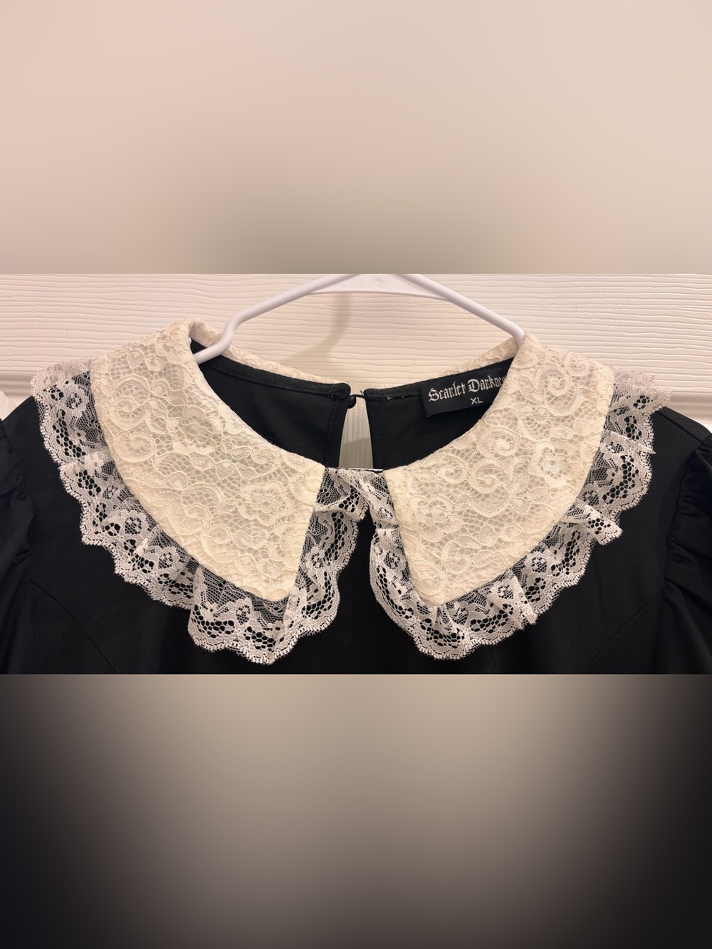Black Dress with White Lace Peter Pan Collar - Picture 2 of 3